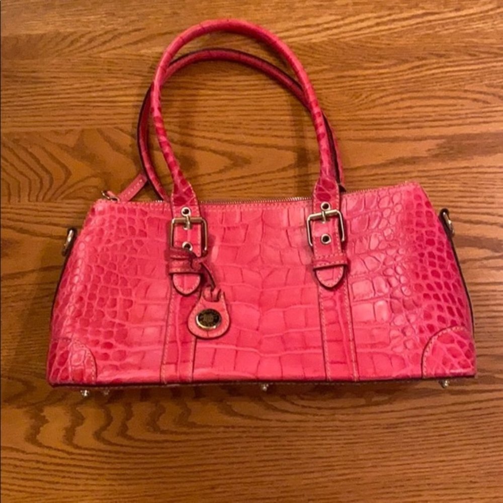 Dooney and Bourke Vintage Pink Croc Embossed Leather Shoulder Bag EUC